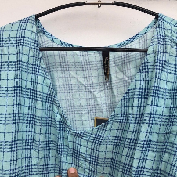 Blue floral dress with plaid - Picture 5 of 9